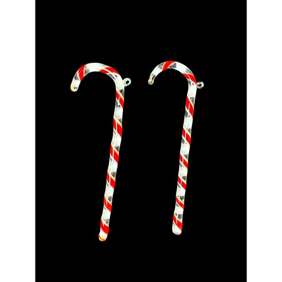 Vintage 2X Handcrafted Blown Glass Red & White Striped Candy Cane Ornaments - Picture 4 of 4
